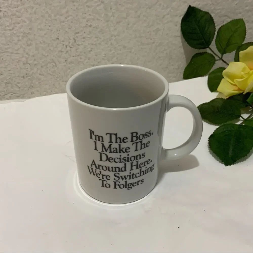 VTG Folgers "I'm The Boss..We're Switching To Folgers" 12 oz White Coffee Mug